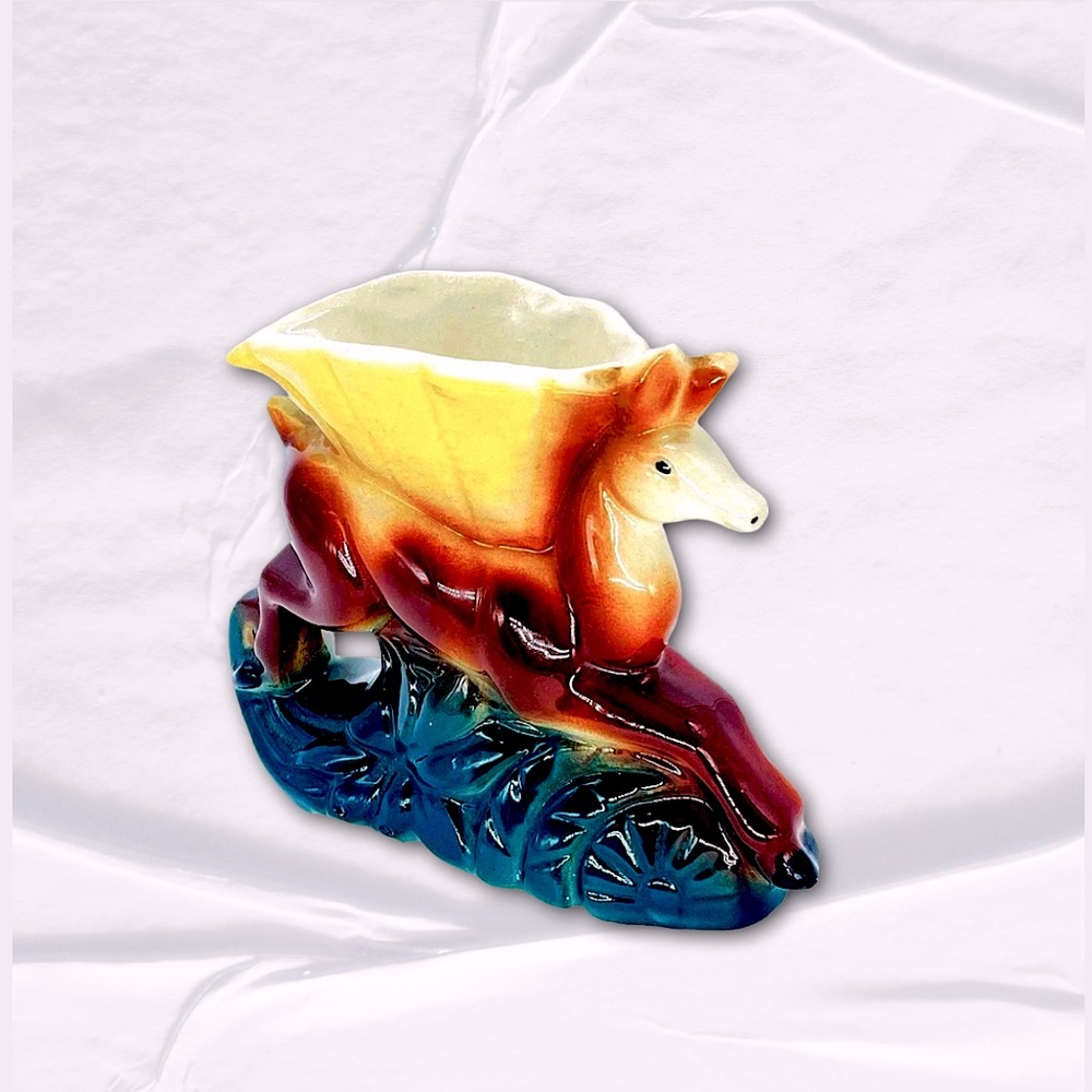 50s Vintage Leaping Deer Bisque Planter/Vase